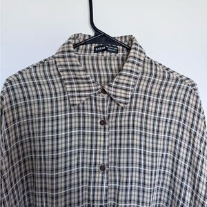 SHEIN Women’s Tan and Black Plaid Button Down Shirt